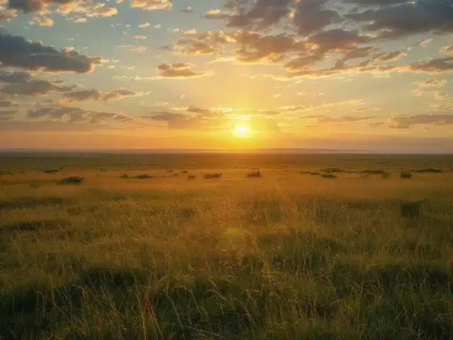 Lever de soleil sur la savane de Tanzanie au départ en safari